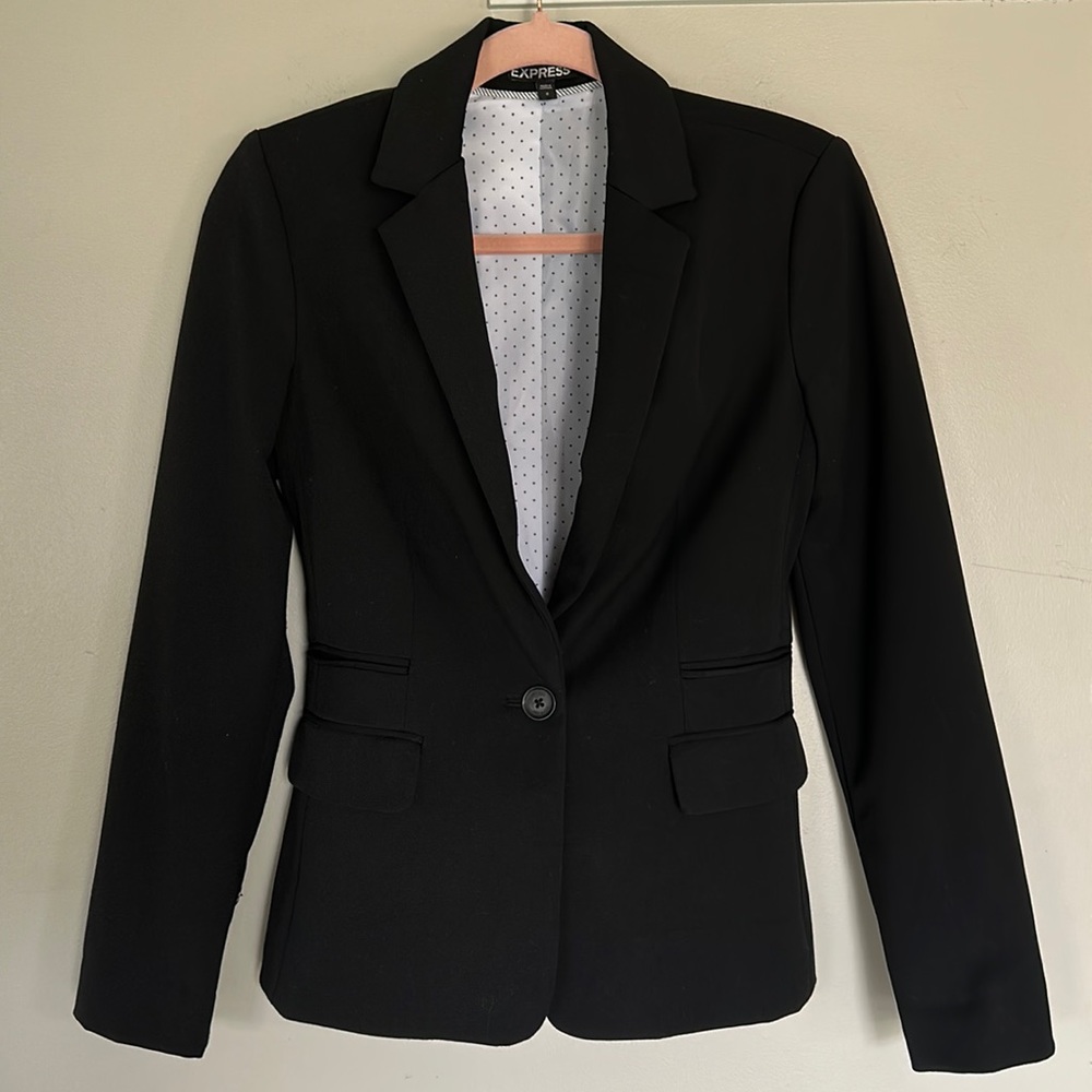 Express Notch Collar One Button Blazer - Black - 2